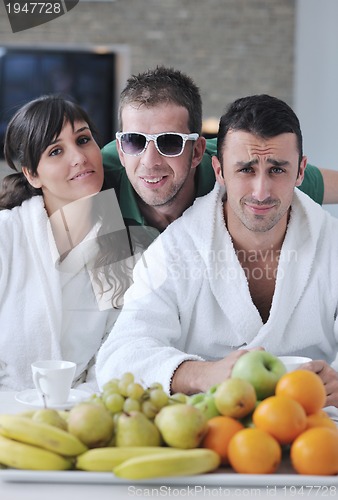 Image of young couple have fun in modern kitchen