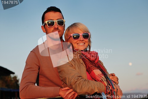 Image of couple in love  have romantic time on boat