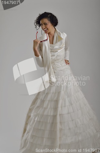 Image of Portrait of a beautiful woman dressed as a bride