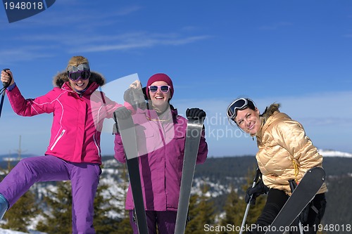 Image of winter season fun with group of girls