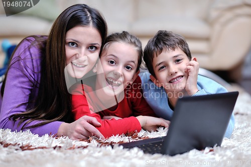 Image of happy young family have fun at home