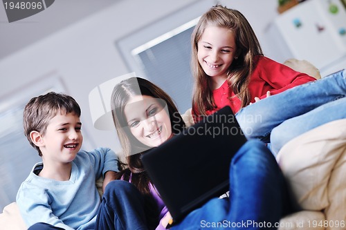 Image of happy young family have fun at home