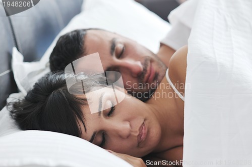 Image of young couple have good time in their bedroom