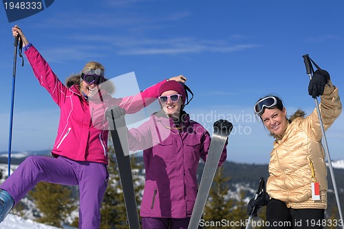 Image of winter season fun with group of girls