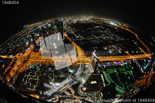 Image of Panorama of down town Dubai city at night