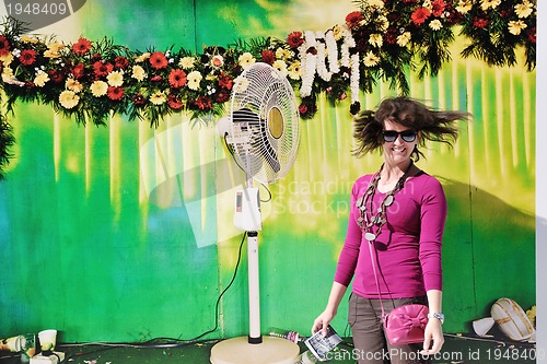 Image of tourist woman have fun in france