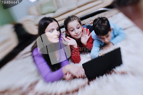 Image of happy young family have fun at home