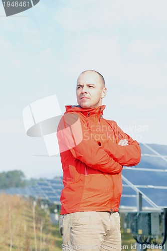 Image of Male solar panel engineer at work place