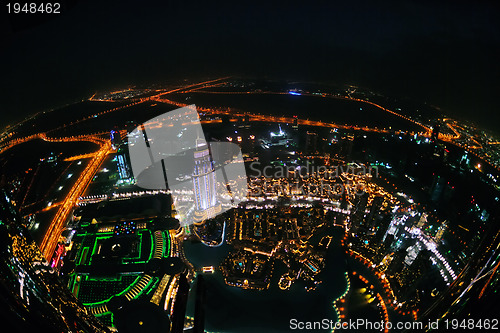 Image of Panorama of down town Dubai city at night