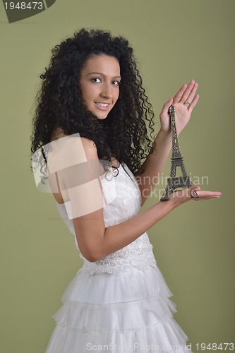 Image of Portrait of a beautiful woman dressed as a bride
