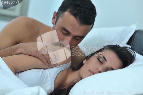 Image of young couple have good time in their bedroom