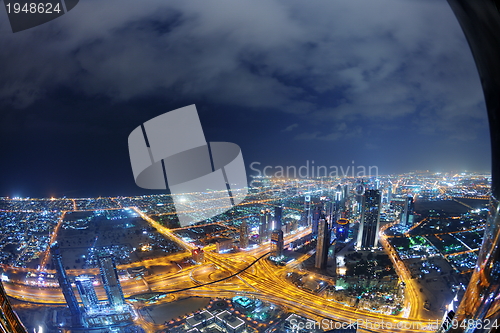 Image of Panorama of down town Dubai city at night