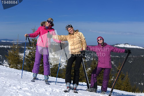 Image of winter season fun with group of girls