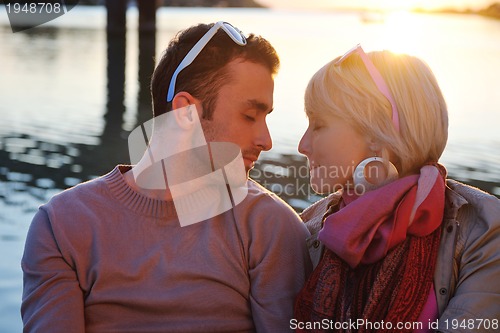 Image of couple in love  have romantic time on boat