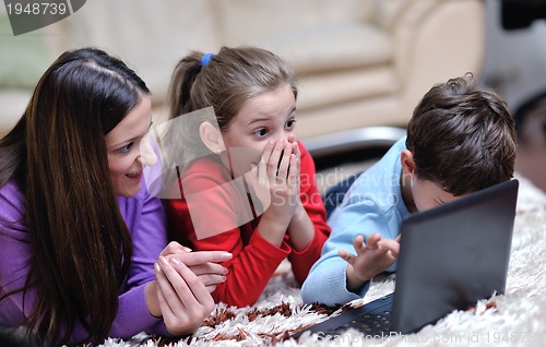 Image of happy young family have fun at home
