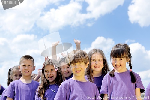 Image of happy kids group  have fun in nature