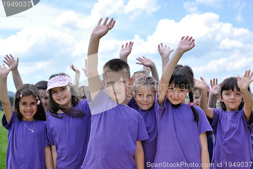 Image of happy kids group  have fun in nature