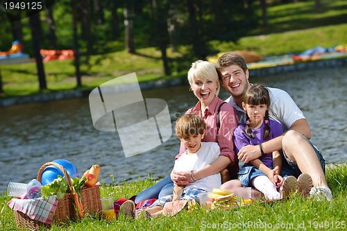 Image of Happy family playing together in a picnic outdoors