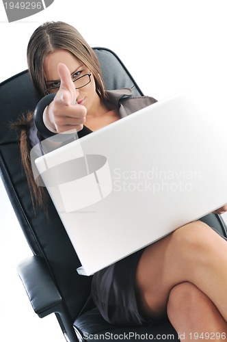Image of business woman with laptop isolated on white