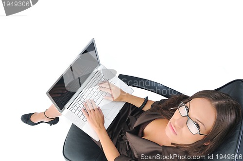 Image of business woman with laptop isolated on white