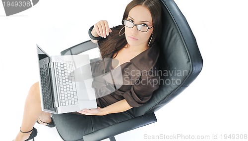 Image of business woman with laptop isolated on white
