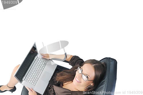 Image of business woman with laptop isolated on white