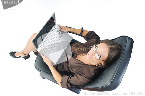 Image of business woman with laptop isolated on white