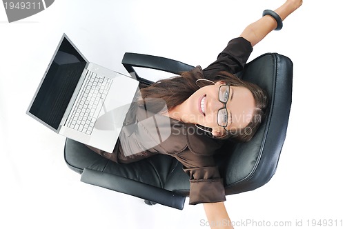 Image of business woman with laptop isolated on white