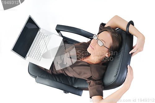 Image of business woman with laptop isolated on white