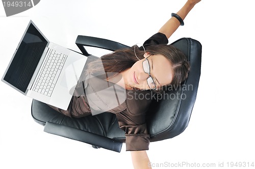Image of business woman with laptop isolated on white