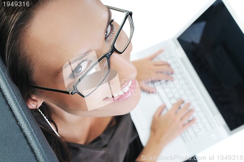 Image of business woman with laptop isolated on white