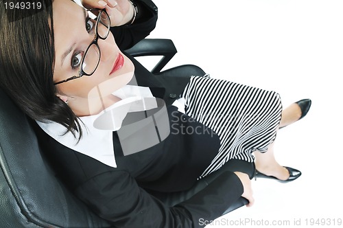Image of business woman with laptop isolated on white