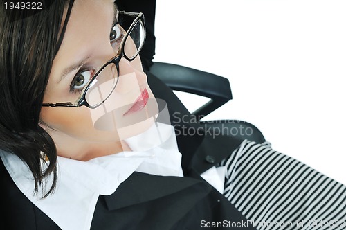 Image of business woman with laptop isolated on white