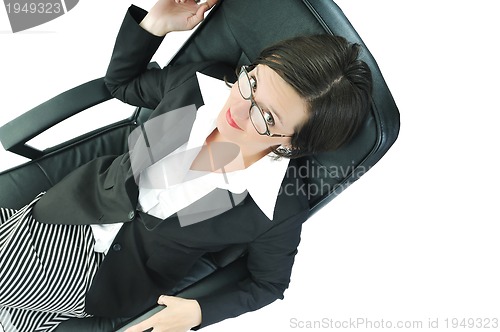 Image of business woman with laptop isolated on white