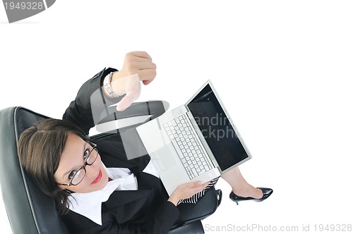 Image of business woman with laptop isolated on white