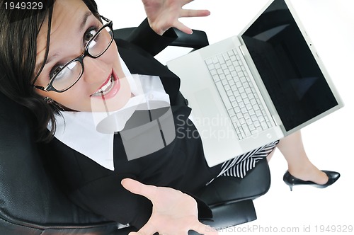 Image of business woman with laptop isolated on white