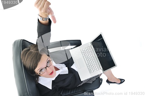 Image of business woman with laptop isolated on white