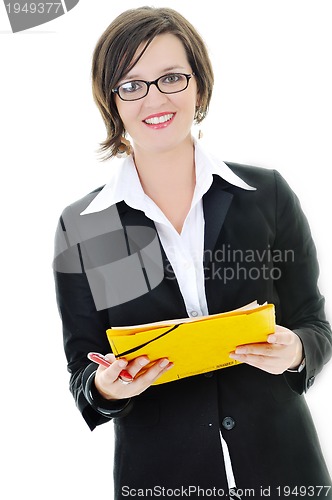 Image of business woman hold papers and folder