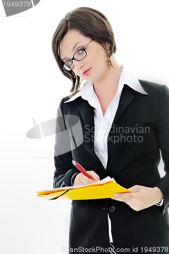 Image of business woman hold papers and folder