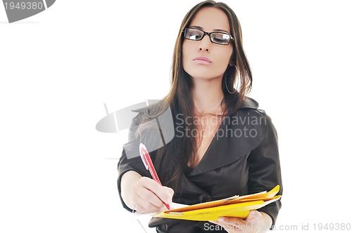 Image of business woman hold papers and folder