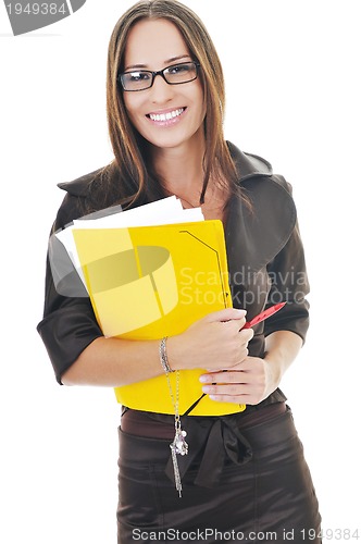 Image of business woman hold papers and folder