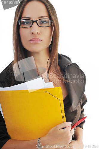 Image of business woman hold papers and folder