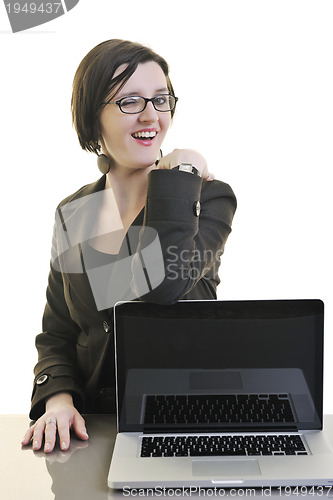 Image of business woman working on laptop isolated on white