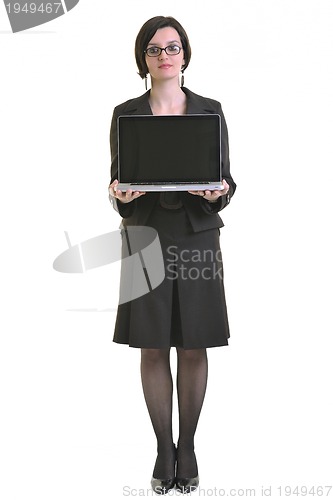 Image of business woman working on laptop isolated on white