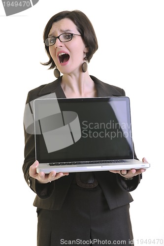 Image of business woman working on laptop isolated on white