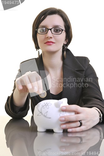 Image of money saving with business womaon  isolatedwhite