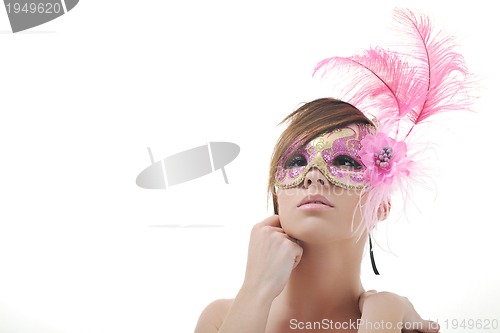 Image of woman with mask isolated on white