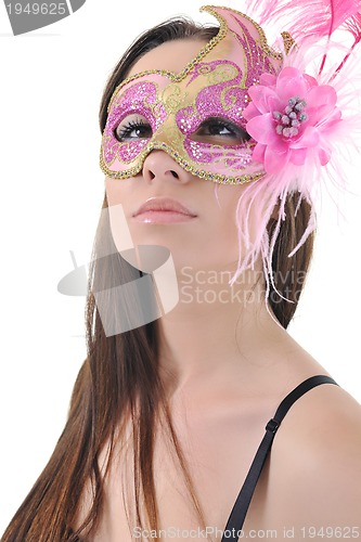 Image of woman with mask isolated on white