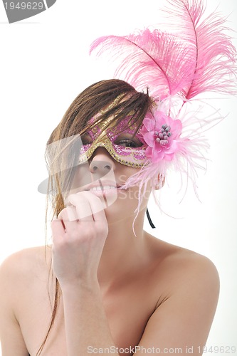 Image of woman with mask isolated on white