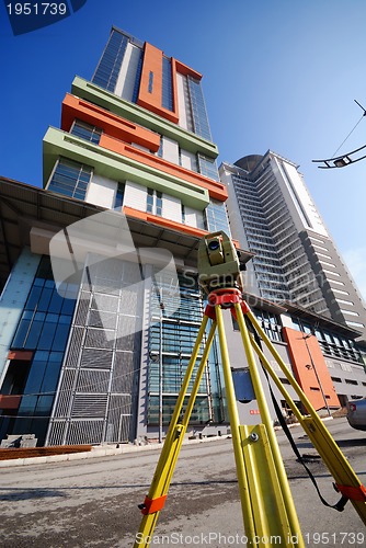 Image of modern building at sunny day and clear blue sky